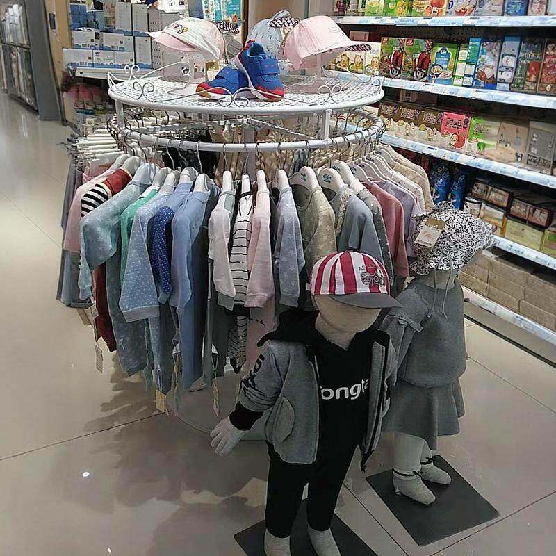 服装店旋转挂衣服架子童装展示架展示样品中岛货架圆形地毯陈列架