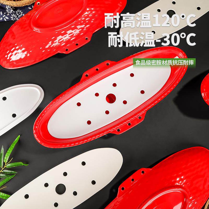 创意海鲜刺身盘鸭肠鹅肠干冰盘仿瓷密胺火锅餐具特色船盘椭圆盘