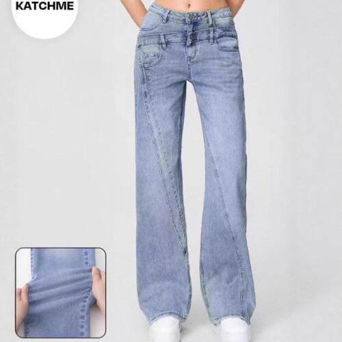 KatchMe Womens Street Chic High Waist Patchwork Wide Leg