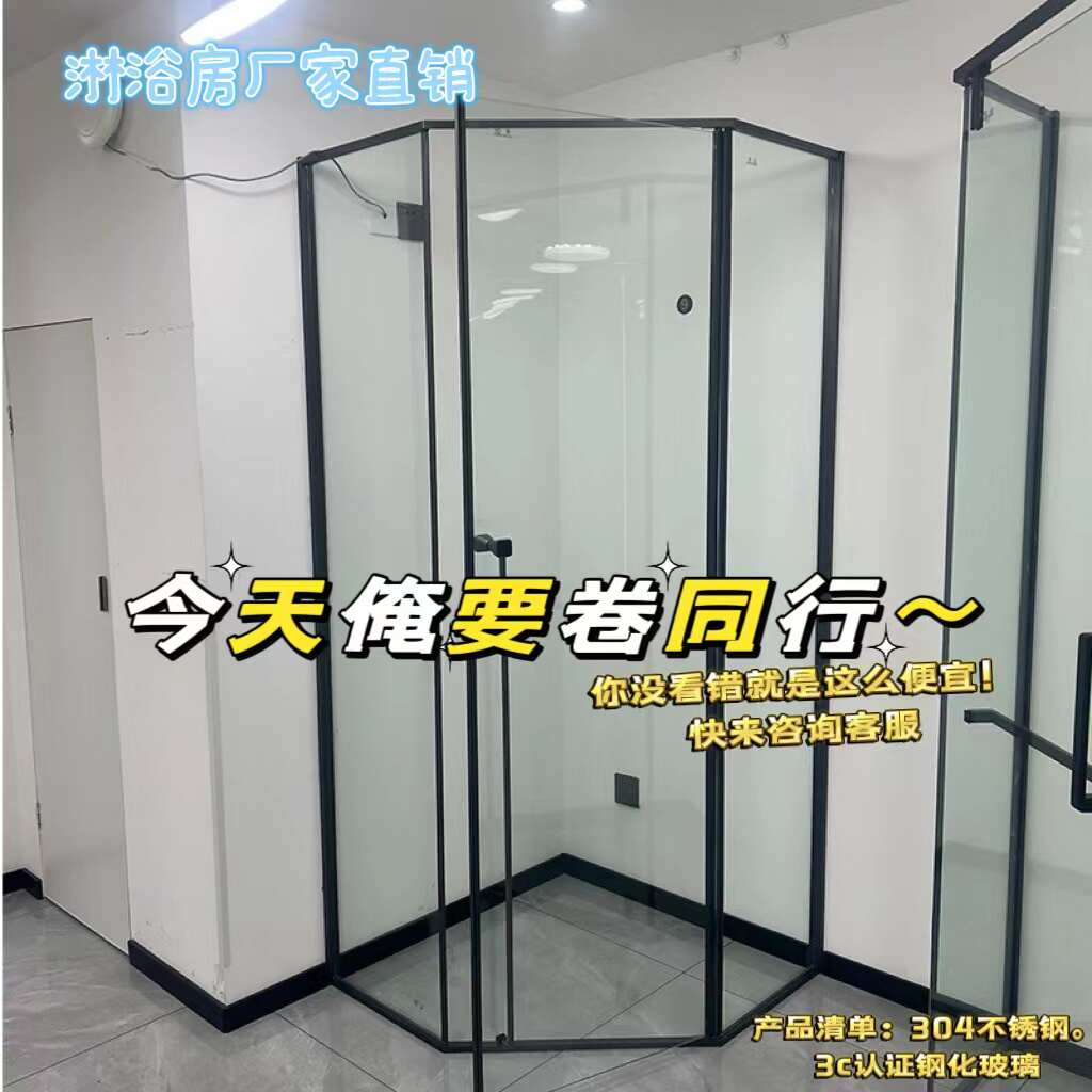 极简钻石型平开淋浴房304不锈钢玻璃浴室卫生间干湿分离隔断整体
