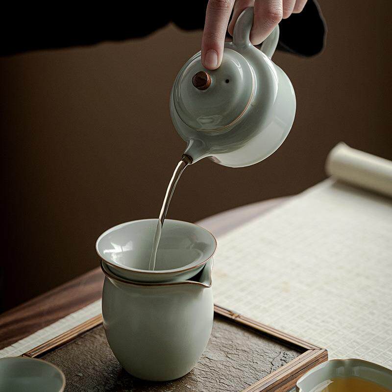 新款汝州汝窑家用茶具过滤器简约汝窑高奢一体式茶器配件汝瓷茶滤