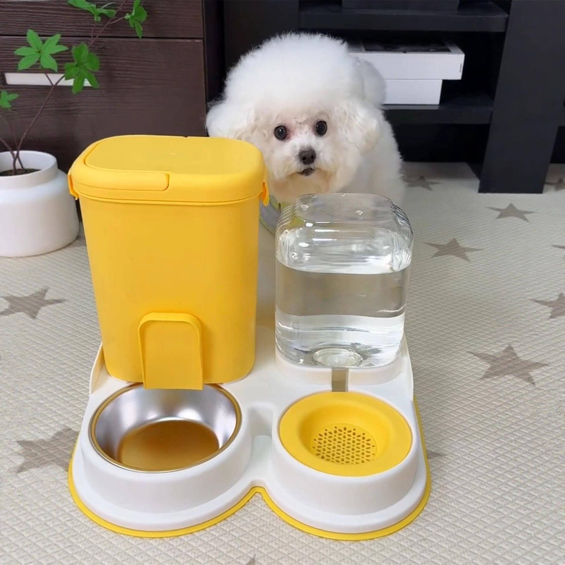 宠物用品狗碗猫水碗食盆喂食器一体器双碗自动饮水小型犬防打翻