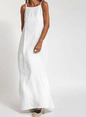 Cotton and linen split suspender dress