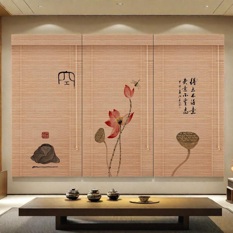 罗马帘新中式碳化竹窗帘竹卷帘玄关背景隔断茶室竹丝竹帘子竹编