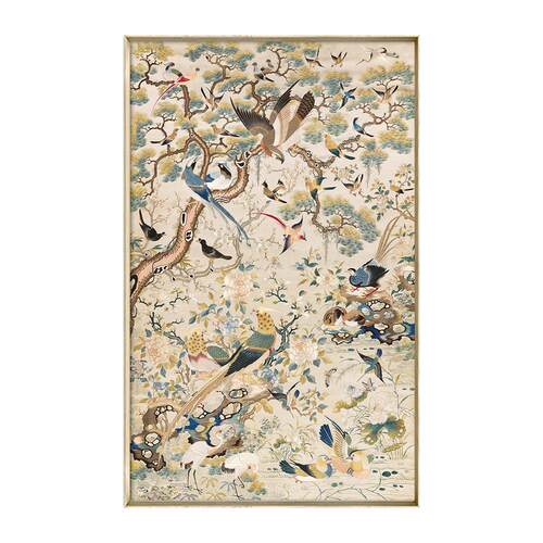 新中式东方花鸟刺绣风装饰画客厅走廊法式竖版挂画玄关书房壁挂