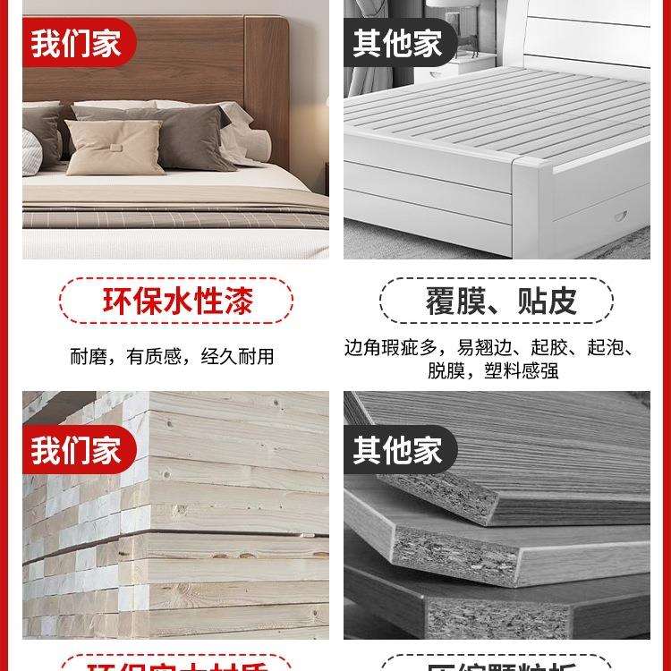 新中式实木床1.5米双人床主卧1.8m简易经济型出租房1.2米单人vω