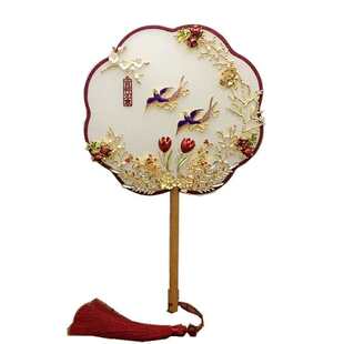 新娘结婚礼扇手捧花中式古风团扇成品、手工喜扇diy材料包