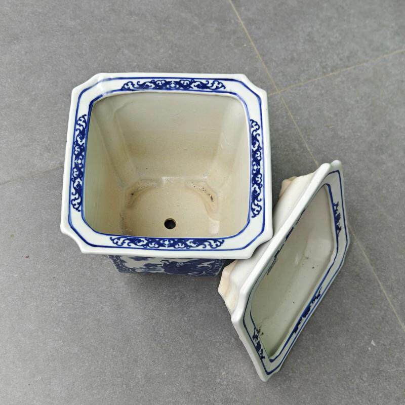 陶瓷花盆高温青花瓷带托盘兰花绿萝盆景老庄花卉八角盆多肉盆