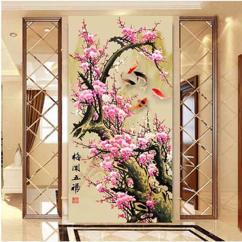5D钻石画梅花鲤鱼图客厅玄关梅开五福点钻十字绣新中式装饰画手工