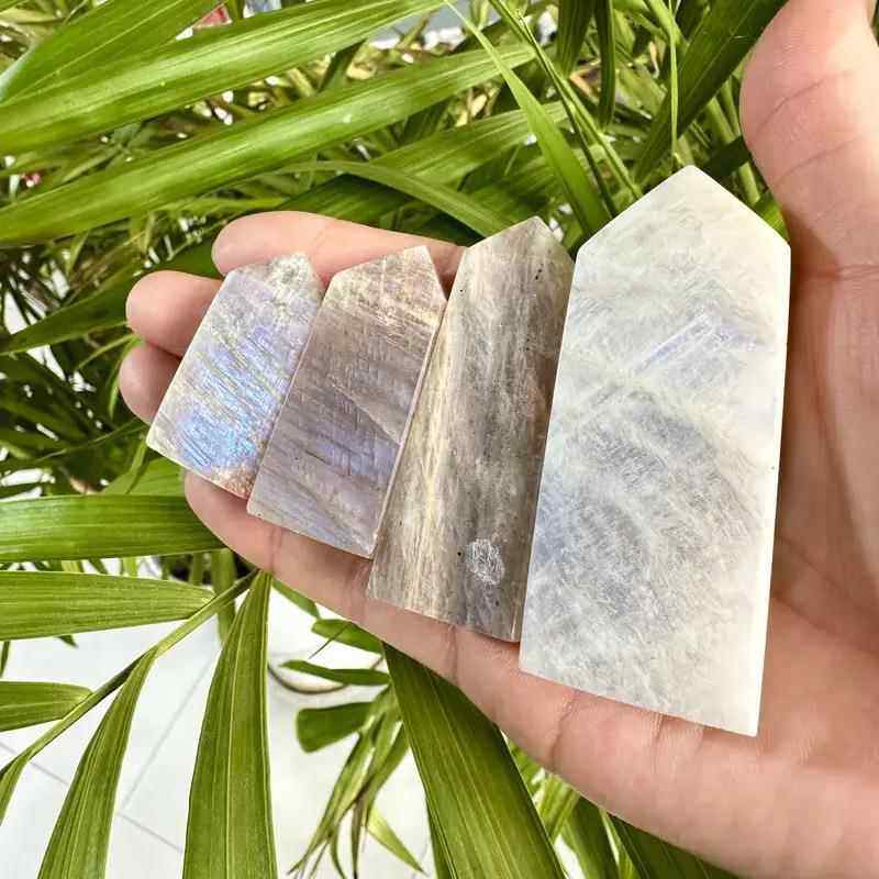 天然水晶白月光石蓝光四方单尖柱水晶柱 水晶原石打磨橙月光单尖