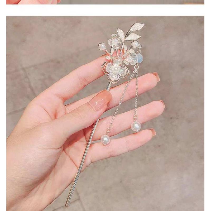 铃兰花珍珠流苏国风发簪女小众设计新中式汉服簪子后脑勺盘发头饰