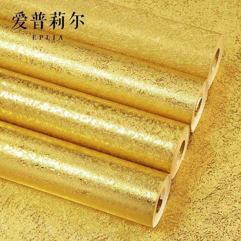 ?素色金黄色丝金箔纸非自粘卧室客厅蚕金色壁纸店OMO铺修装墙背景