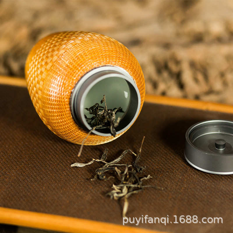 竹丝扣瓷锡盖密封陶瓷茶叶罐随身云妃茶叶收纳功夫茶具配件收藏
