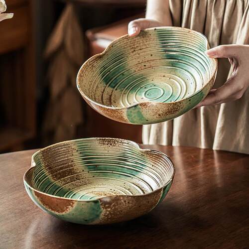 粗陶异形碗特色陶瓷碗复古窑变餐具碗家用菜碗大碗餐厅沙拉碗