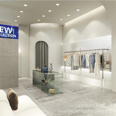 装亚克力展示店架陈列架商场锈钢男装店上墙服组合收纳架子不MIR