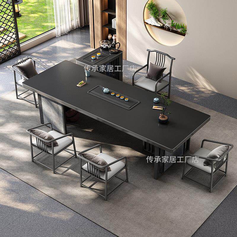 轻奢岩板茶桌大茶台简约大板泡茶桌套装现代高端办公室茶桌椅组合