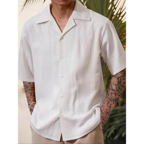 I 12165 Linen cotton bubble men shirt set 棉麻泡泡纱士短袖