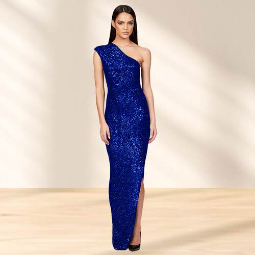 Women's sleeveless dress style single shoulder sequin high