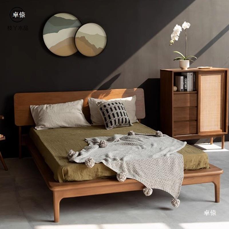 北美床黑胡桃木斜床架靠床纯实木主卧大床1米8双人原木DCQ家具