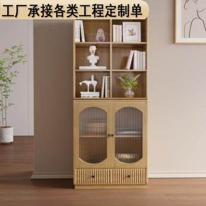 客厅书柜置物柜靠墙家用可移动简易玻璃门储物展示落地矮书柜实木