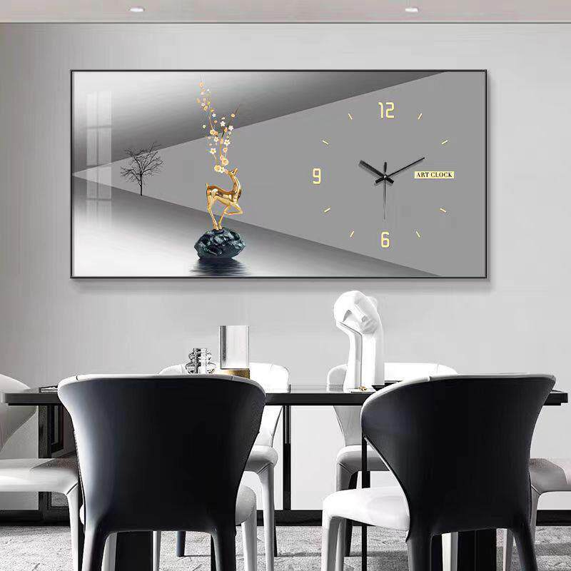 现代简约餐厅镶钻创意时钟挂画2025新款客厅钟表高级感装饰画挂墙