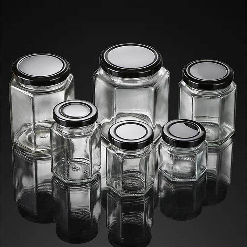 玻璃罐带盖六棱装果酱瓶辣椒酱密封罐子蜂蜜柠檬膏小六角玻璃瓶子