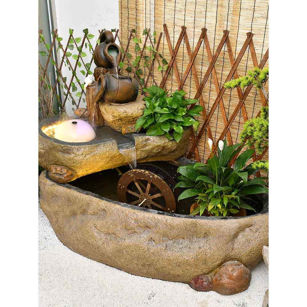 新中式户外假山流水喷泉庭院花园阳台景观水车轮招财鱼池造景摆件