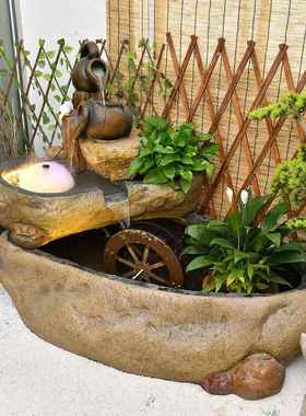 新中式户外假山流水喷泉庭院花园阳台景观水车轮招财鱼池造景摆件