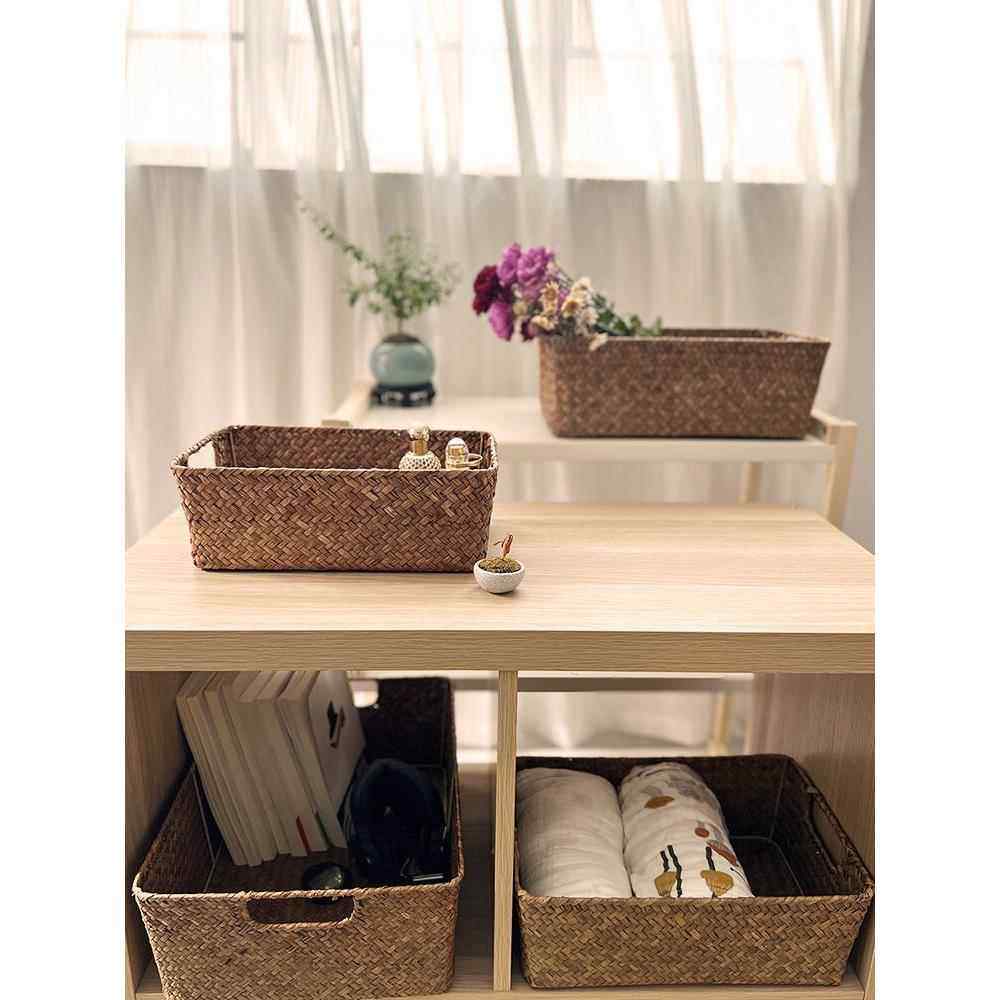 收纳筐桌面零食储物篮子草编衣柜衣服收纳盒长方形藤编竹编置物篮,收纳整理,收纳筐,淘宝优惠券,粉丝福利购,淘宝优惠卷