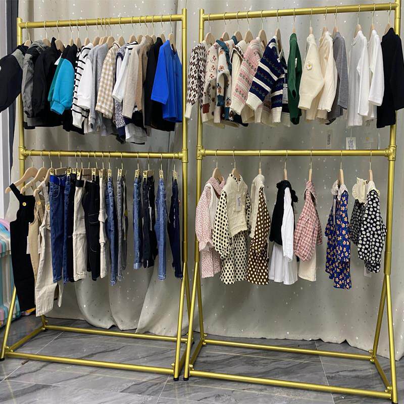 双层可升降调节服装架服装店金色挂衣架童装店展示架男女装店衣架