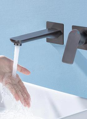 精铜枪灰暗墙装面轻盆龙头 入墙式奢冷热暗藏式出 分86318龙体双