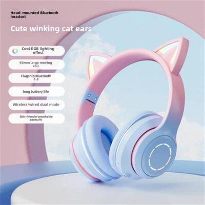 LED Cat Ear Noise Cancelling Headphones Bluetooth5.0 Headset
