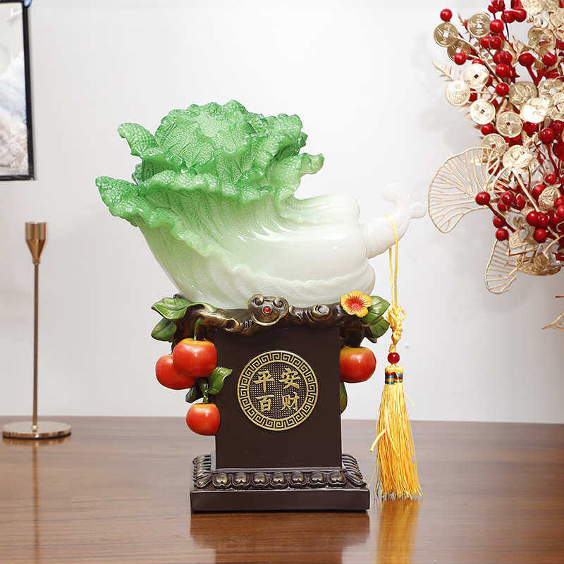 中式百财大吉白菜摆件办公室客厅酒柜家居摆件装饰品店铺开业礼品,特色手工艺,其他特色工艺品,淘宝优惠券,粉丝福利购,淘宝优惠卷