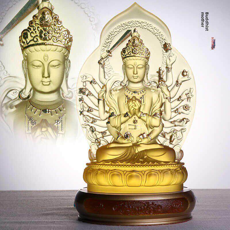 琉璃准提佛母藏传密宗贴金佛造像家居供奉佛像装饰桌面摆件