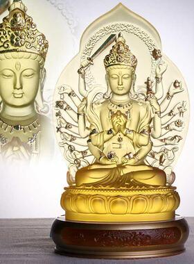 琉璃准提佛母藏传密宗贴金佛造像家居供奉佛像装饰桌面摆件