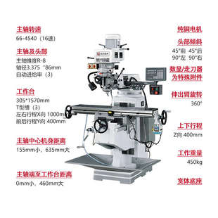 台湾炮塔铣床M4号小型摇臂铣床M5号立卧两用铣床选配数显厂家供应