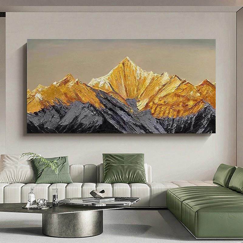 新《背有靠山》日照金山客厅轻奢挂画横版大画装饰画别墅大气壁画