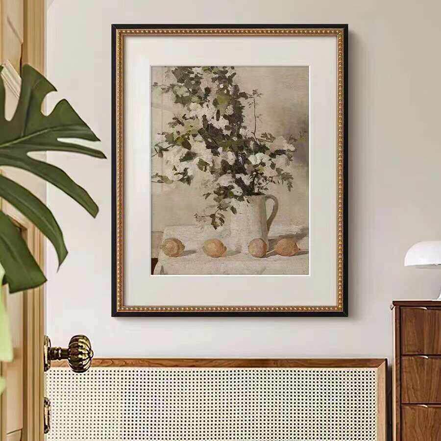 法式小众覆古艺术客厅装饰画餐厅玄关柜素描静物挂画轻奢花卉壁画
