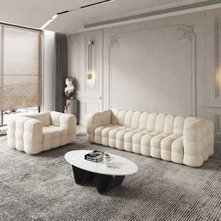 小户型简约奶油北欧客厅布艺沙发沙发花糖红棉沙发云朵现代网风格