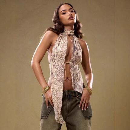Women'S Solid Mesh Halter - High Neck, Open Back Cutout,