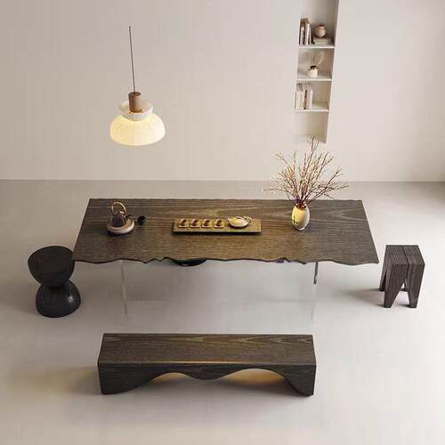 新款直销诚宏侘寂风实木茶桌家用泡茶桌子办公室大板亚克力悬浮茶