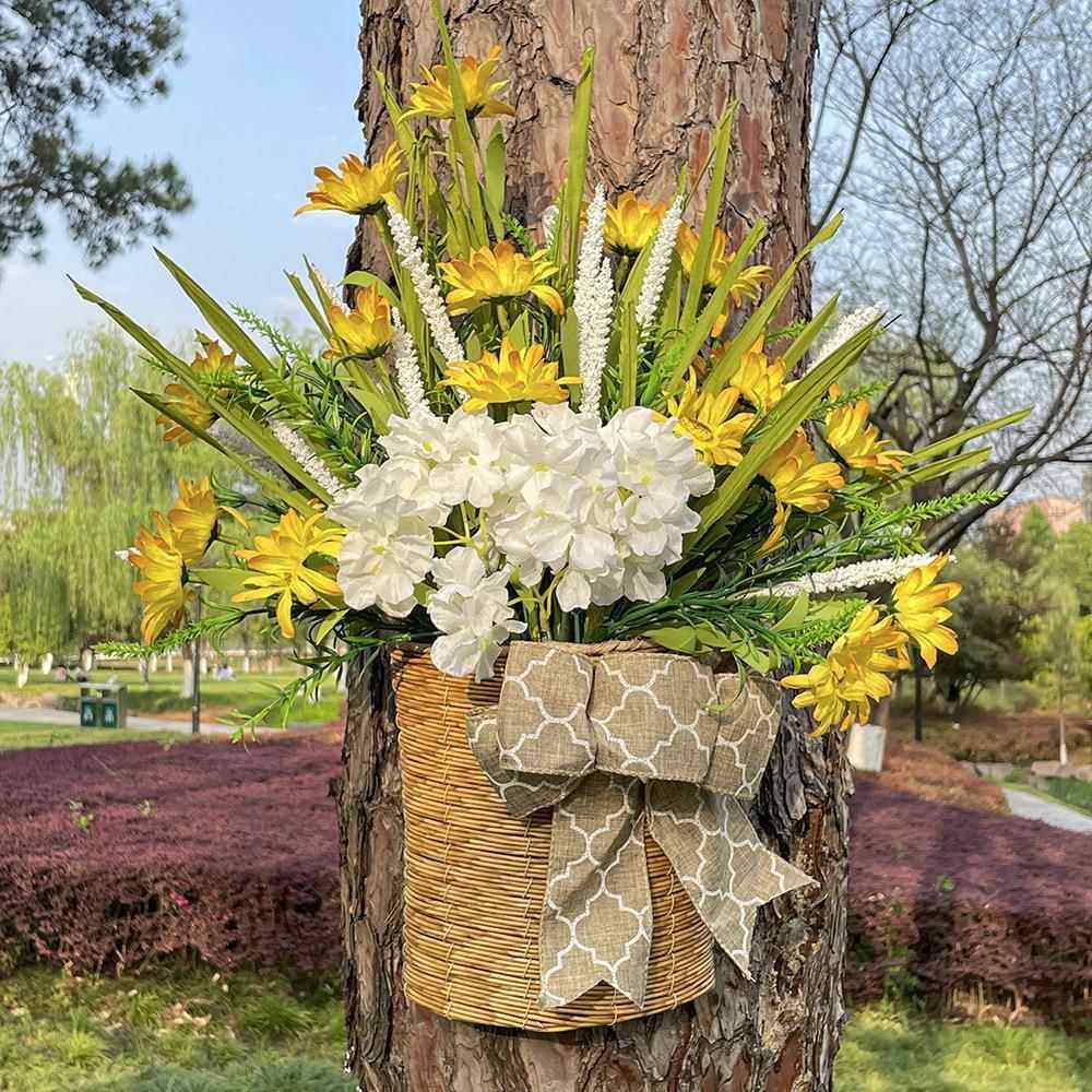 前门环门挂篮悬挂奶油花绣球奶油绣球花春家春花卉人造夏花篮挂饰