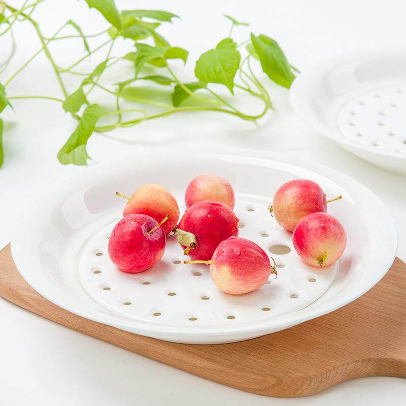 白骨瓷餐具创意托盘陶瓷盘子家用控油碗大菜盘水果双层沥水饺子盘