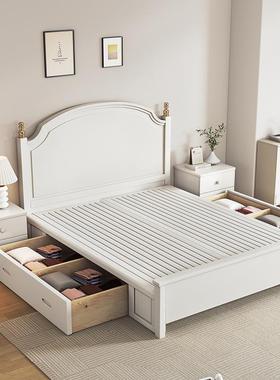 奶油风白色实木床1.8米现K7#代约家简用主卧户型单双5人1.储小物