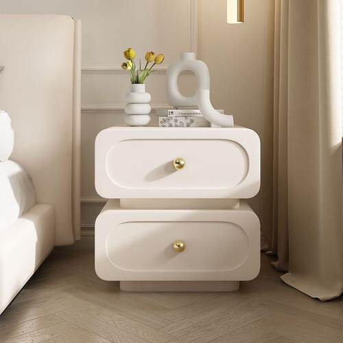 法n轻~家用极简奢实木床MPY头柜简约现代式奶油风储物柜床黑色卧