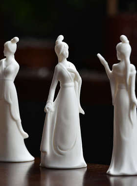 新中式禅意古典美女摆件陶瓷人物仕女工艺品客厅玄关书房装饰摆设