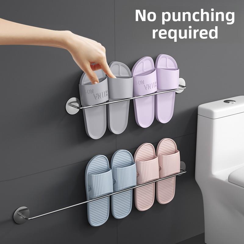 拖鞋挂架浴室卫生间拖鞋架子免打孔不锈钢壁挂置物沥水架神器厕所
