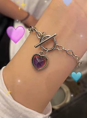 NI~感温变色爱心项链女ins风设计新潮街拍锁骨链闺蜜项链