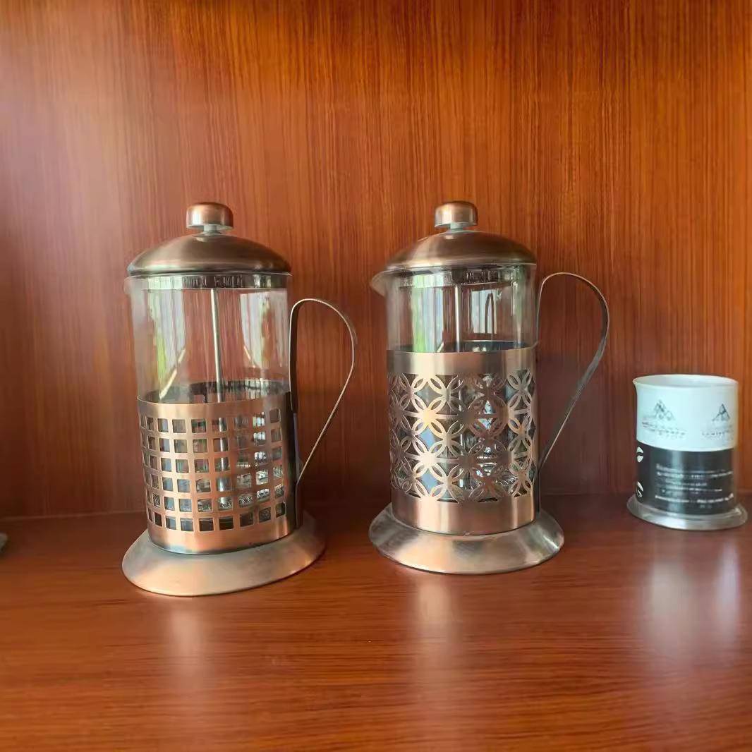 电镀玫瑰金法式按压法压咖啡冲茶壶压滤壶冲茶器花茶摩卡壶滤压壶