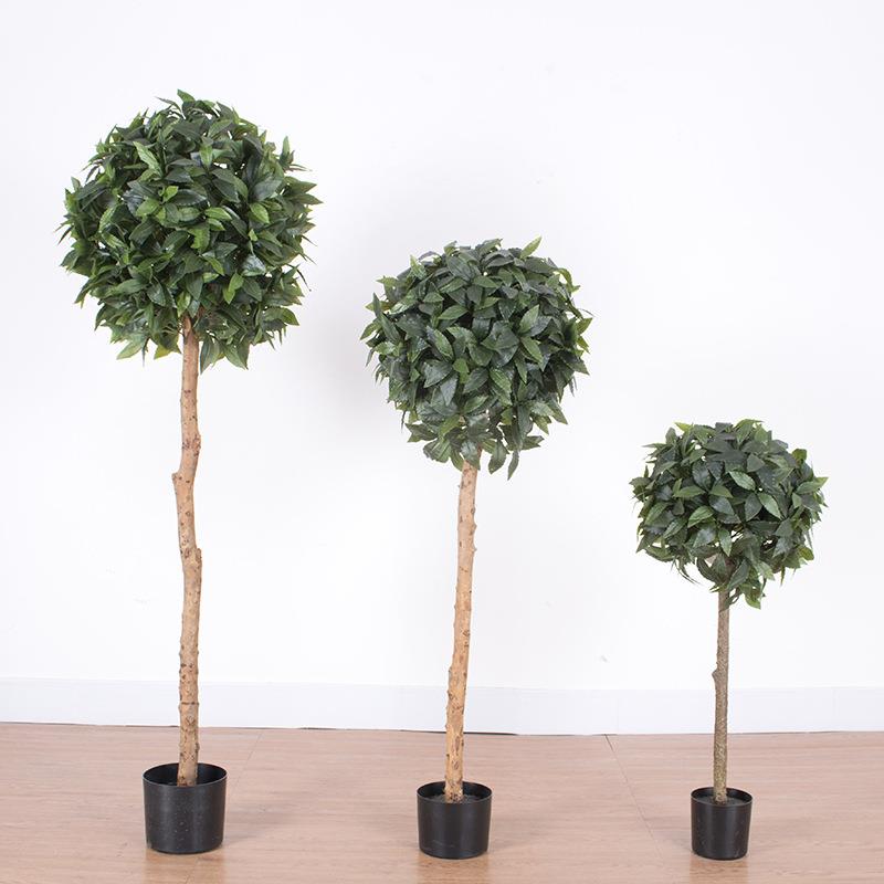 家居装饰仿植物球型月真桂树盘栽室层内橱窗001摆件双球形假月桂